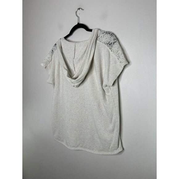 Aerie Sweatshirt Women’s Short Sleeve Sweatshirt Beige Hoodie Lace Size Large - Picture 5 of 11